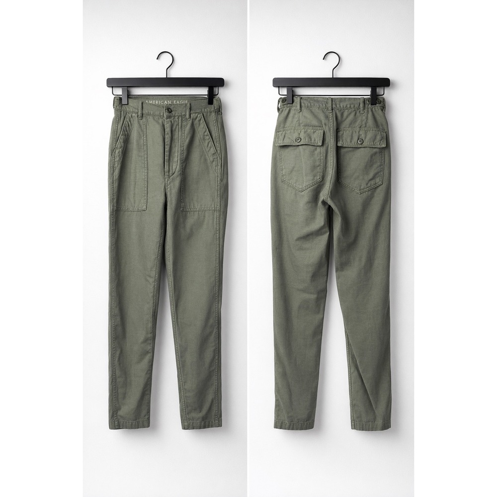 American Eagle High Rise Cargo Utility Pants‎ Women's Size 00 Green Cotton